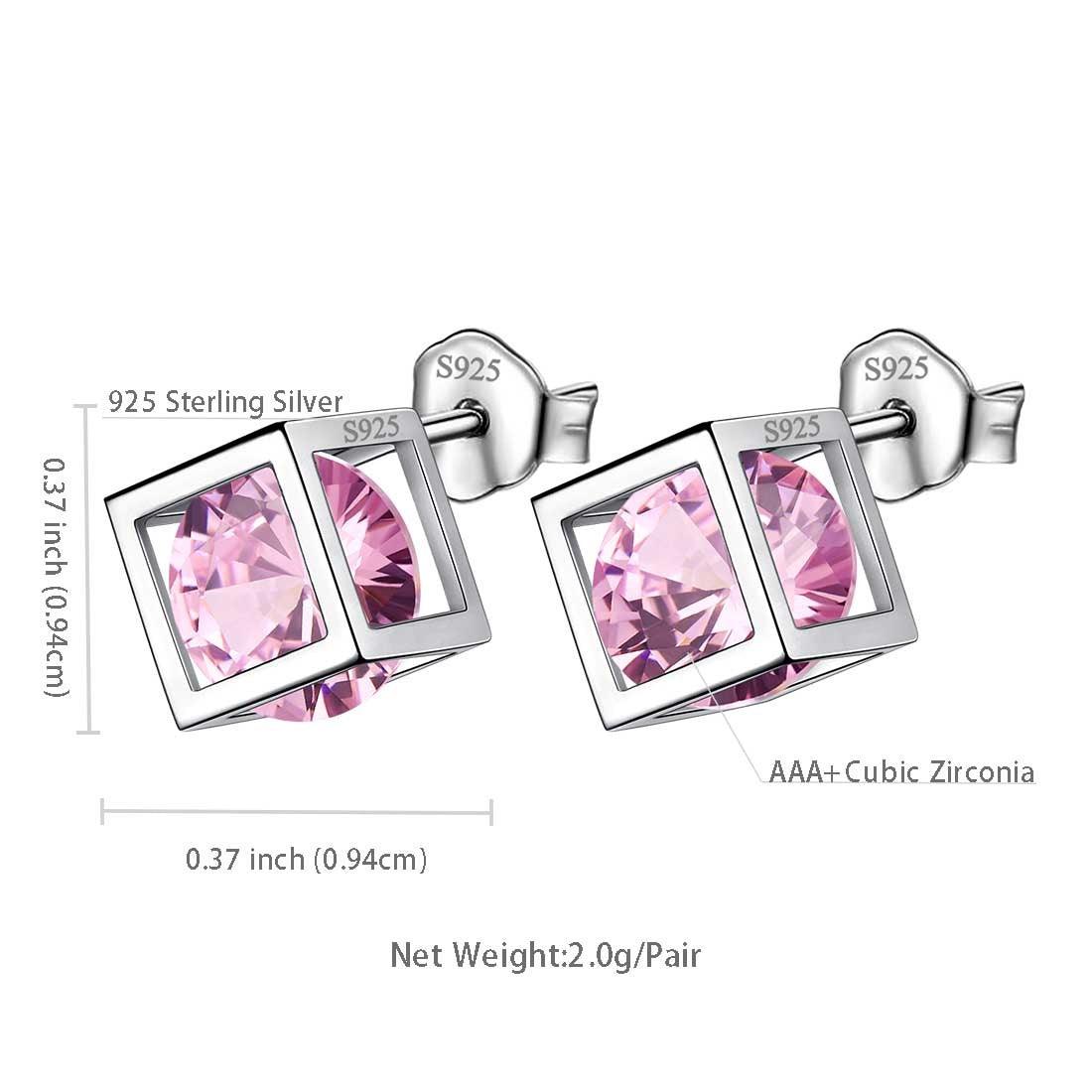 Tokyo Mart 3D Cube Birthstone October Tourmaline Earrings Stud Women Girls Jewelry Birthday Gift Sterling Silver