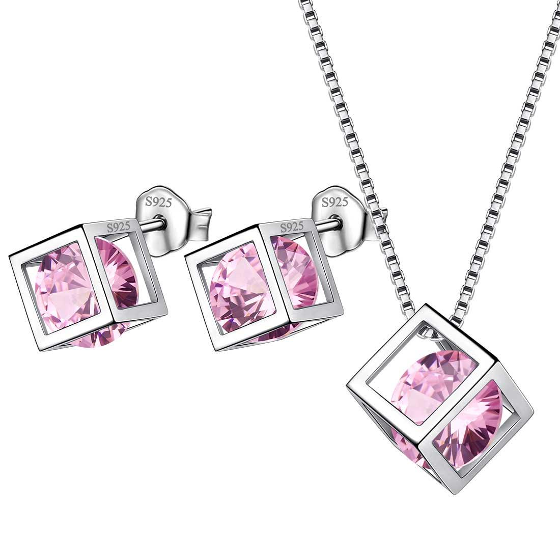 Tokyo Mart 3D Cube Birthstone October Tourmaline Jewelry Set 3PCS Women Girls Birthday Gift