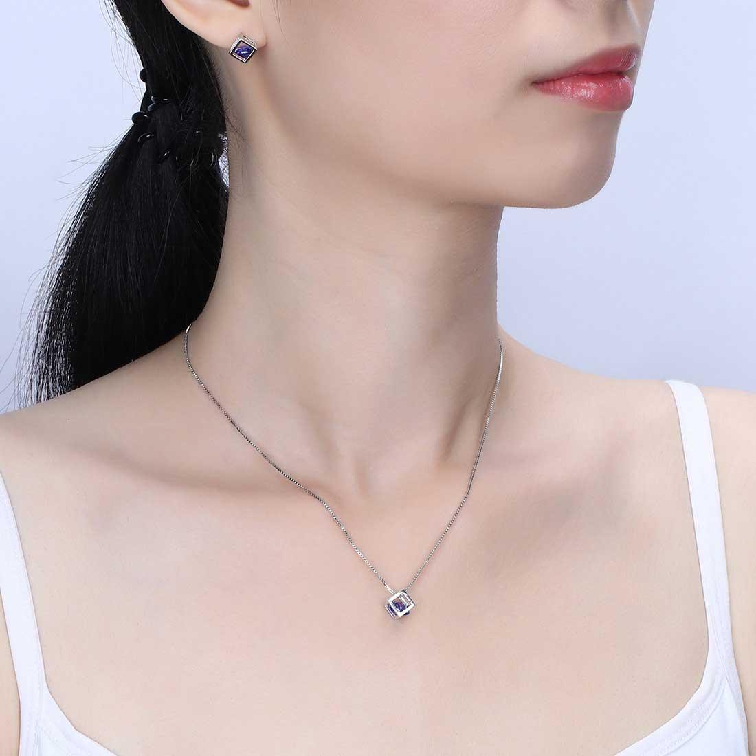 Tokyo Mart 3D Cube Birthstone September Sapphire Jewelry Set 3PCS Women Girls Birthday Gift