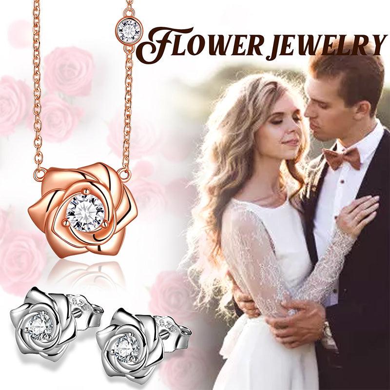 Tokyo Mart 3D Flower Rose Jewelry Set Necklace Earrings Women Girls Birthday Gifts 925 Sterling Silver