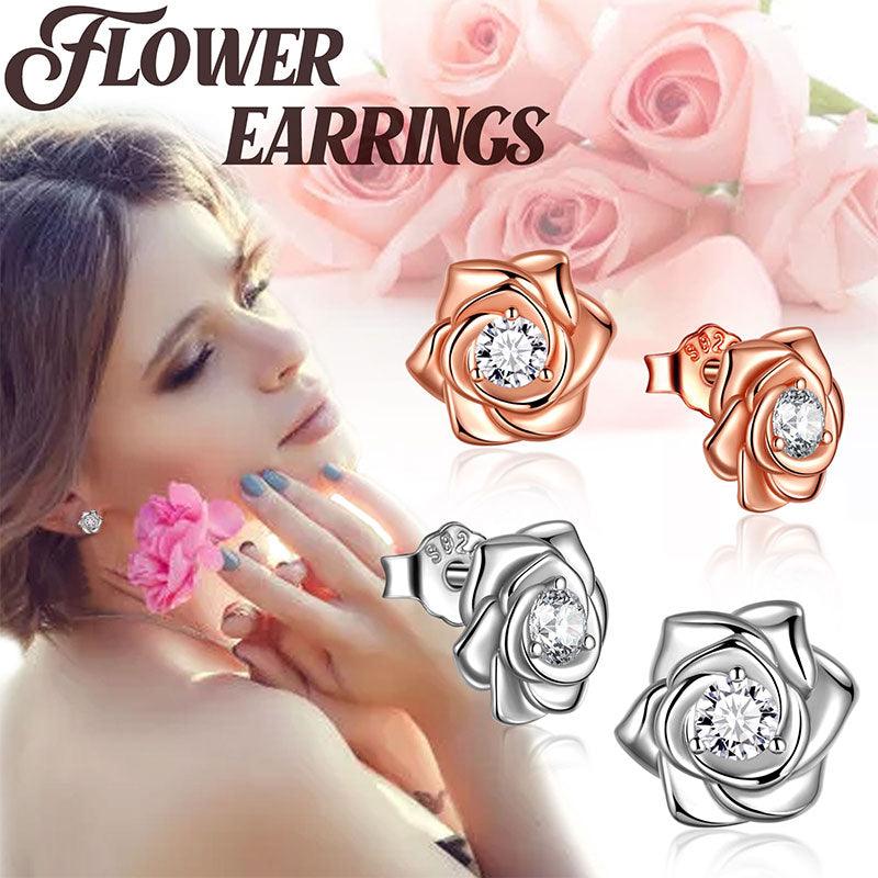 Tokyo Mart 3D Flower Rose Studs Earrings Women Girls Birthday Gifts 925 Sterling Silver