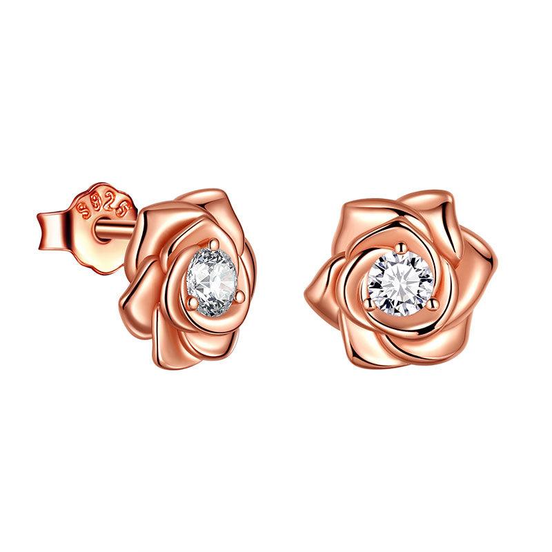 Tokyo Mart 3D Flower Rose Studs Earrings Women Girls Birthday Gifts 925 Sterling Silver