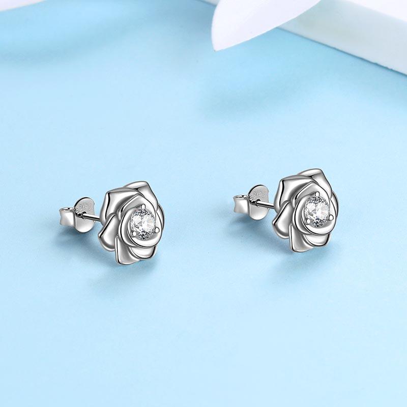 Tokyo Mart 3D Flower Rose Studs Earrings Women Girls Birthday Gifts 925 Sterling Silver