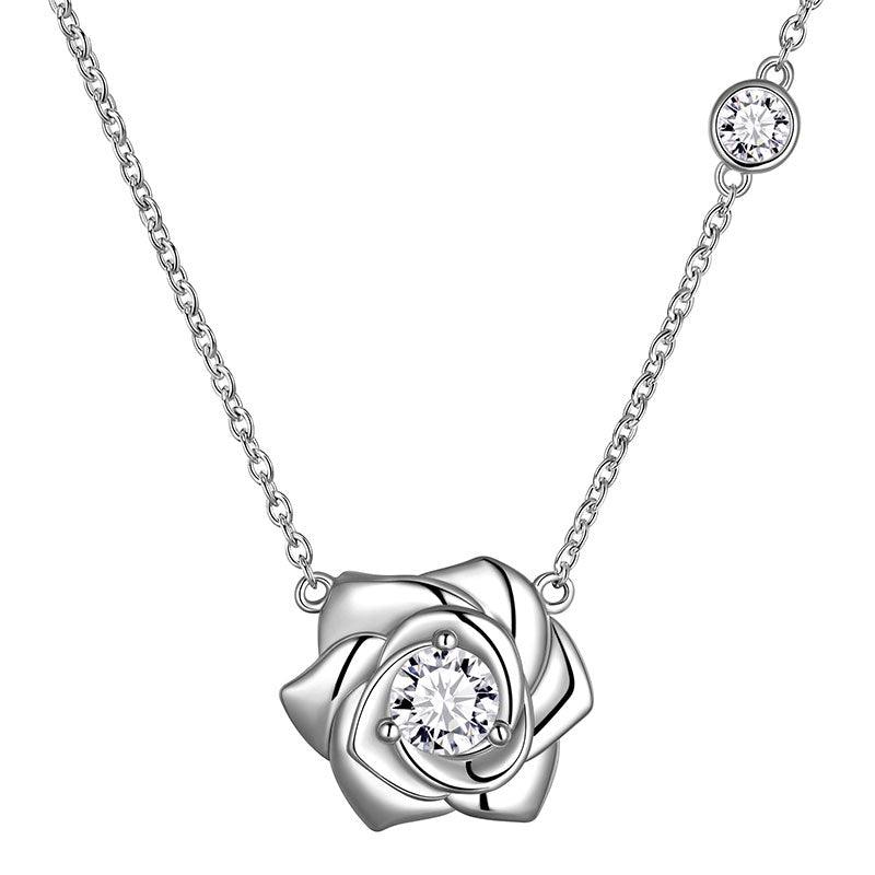 Tokyo Mart 3D Flower Rose Necklace Pendant Women Girls Birthday Gifts 925 Sterling Silver