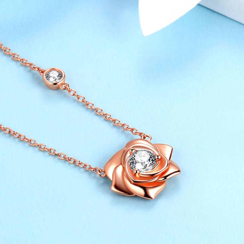 Tokyo Mart 3D Flower Rose Necklace Pendant Women Girls Birthday Gifts 925 Sterling Silver