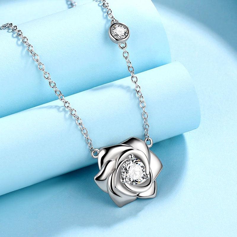 Tokyo Mart 3D Flower Rose Necklace Pendant Women Girls Birthday Gifts 925 Sterling Silver