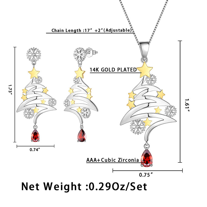 Tokyo Mart 925 Sterling Silver Fine Jewelry Cute Christmas Tree Necklace/ Dangle Earrings Christmas Costume Jewelry Set Gifts for Women Girls