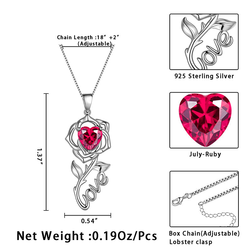 Tokyo Mart Rose Love-Halskette, 925er Sterlingsilber, Halskette mit Geburtsstein-Anhänger, Schmuckgeschenke für Frauen