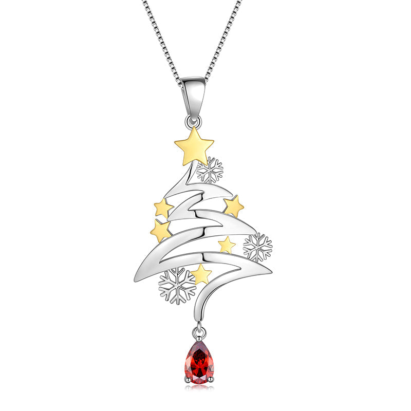 Tokyo Mart 925 Sterling Silver Cute Christmas Tree Necklace Christmas Costume Jewelry Gifts for Women Girls Xmas Party Jewelry Gift