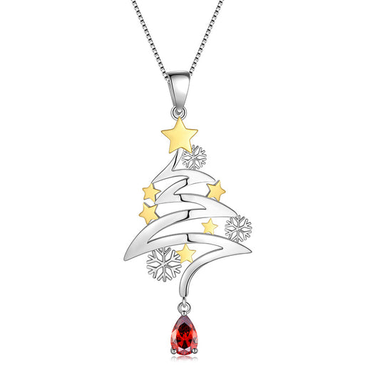 Tokyo Mart 925 Sterling Silber süße Weihnachtsbaum-Halskette, Weihnachts-Modeschmuck, Geschenke für Frauen und Mädchen, Weihnachtsparty-Schmuckgeschenk