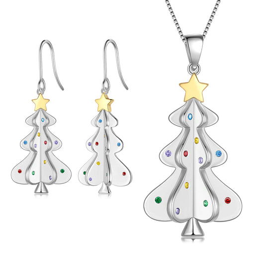 Tokyo Mart Women Christmas Tree Pendant Necklace Dangle Earrings Hoops Jewelry Set Christmas Gifts Jewelry Xmas Party Favors for Girls