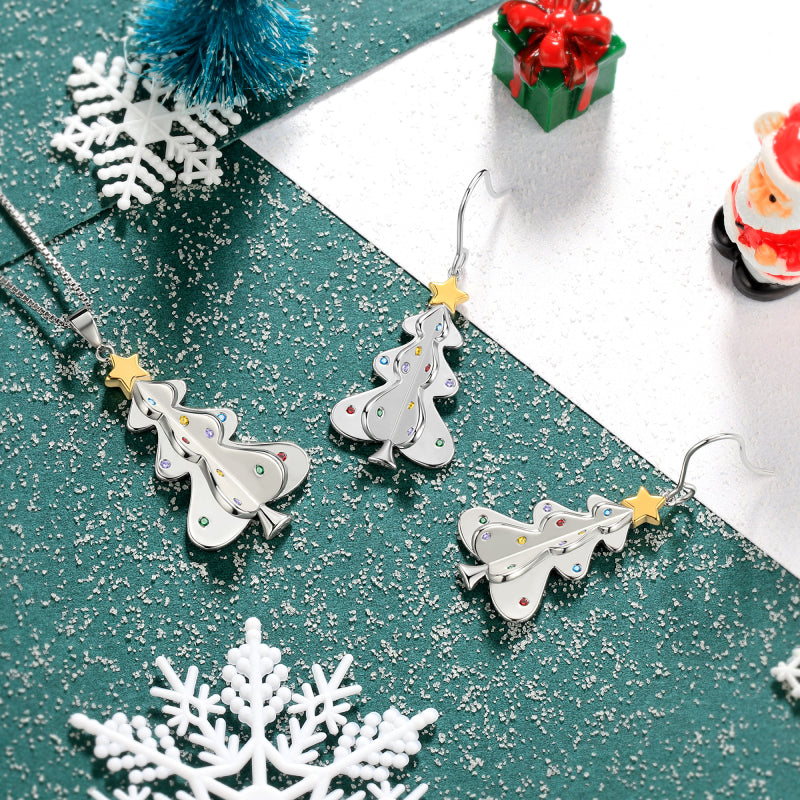 Tokyo Mart Women Christmas Tree Pendant Necklace Dangle Earrings Hoops Jewelry Set Christmas Gifts Jewelry Xmas Party Favors for Girls