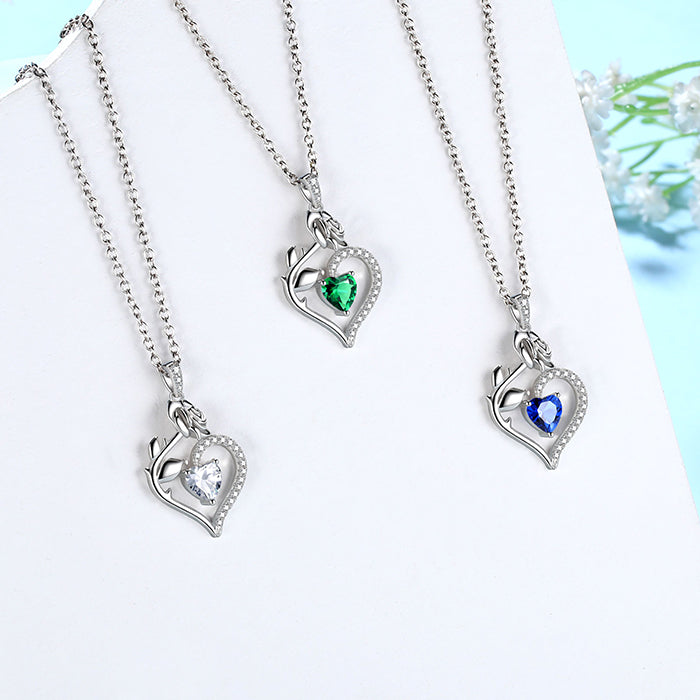 Tokyo Mart Women Birthstone Necklace Rose Flower Heart Pendant Necklace Fine Jewelry Anniversary Birthday Christmas Gifts for Girls