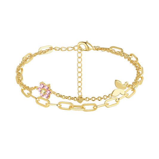 Tokyo Mart Zierliche Gold-/Silberarmbänder für Damen, Schmuck, mehrlagige Herz-/Schmetterlings-Gliederarmbänder