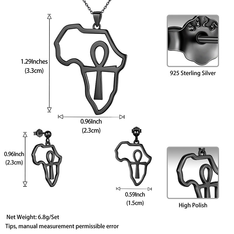 Tokyo Mart Afrika Karte Ankh Halskette Ohrringe Set Männer Frauen Schmuck 925 Sterling Silber