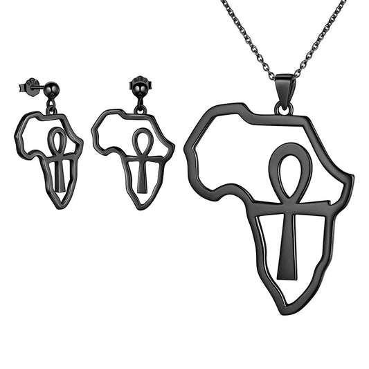 Tokyo Mart Afrika Karte Ankh Halskette Ohrringe Set Männer Frauen Schmuck 925 Sterling Silber