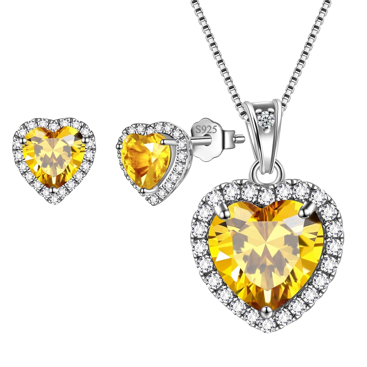 Tokyo Mart Hearts Schmuck-Set, 3-teilig, Halskette und Ohrringe mit Geburtssteinen für Frauen, Mädchenschmuck, Geburtstagsgeschenk, 925 Sterlingsilber