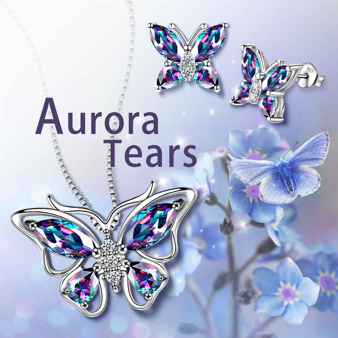 Tokyo Mart Butterfly Rainbow Mystic Topaz Jewelry Sets 3PCS Women Girls Gift Sterling Silver