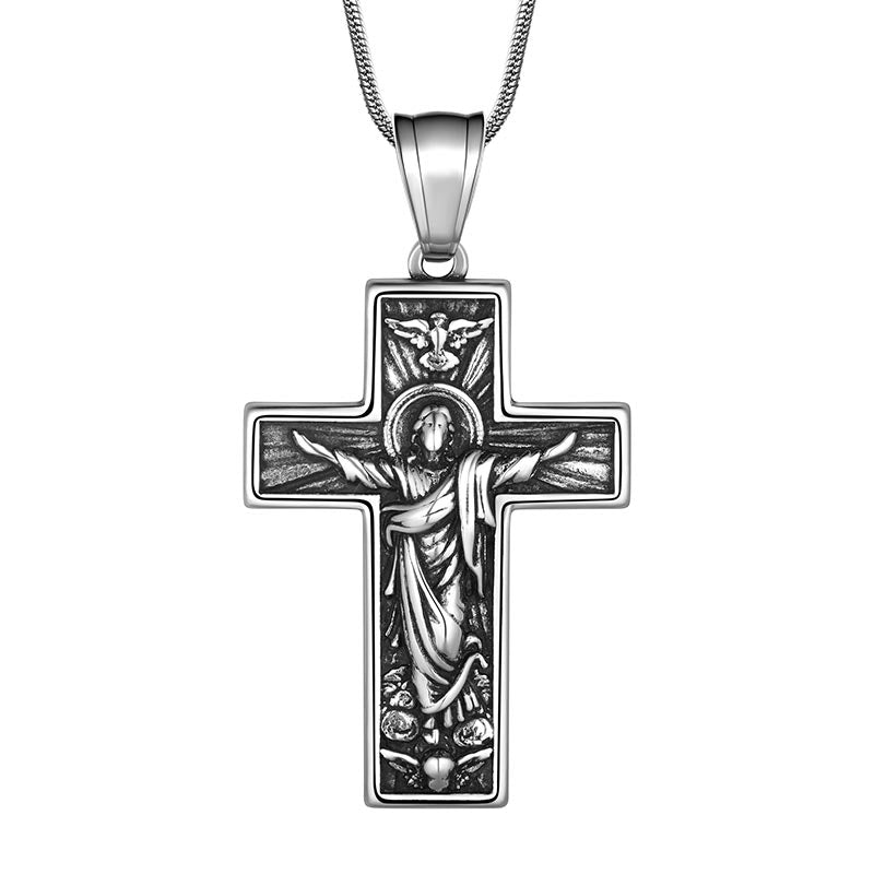 Tokyo Mart Herren-Halskette mit Kreuz, Kruzifix, Jesus-Anhänger, Christus-Schmuck, Edelstahl