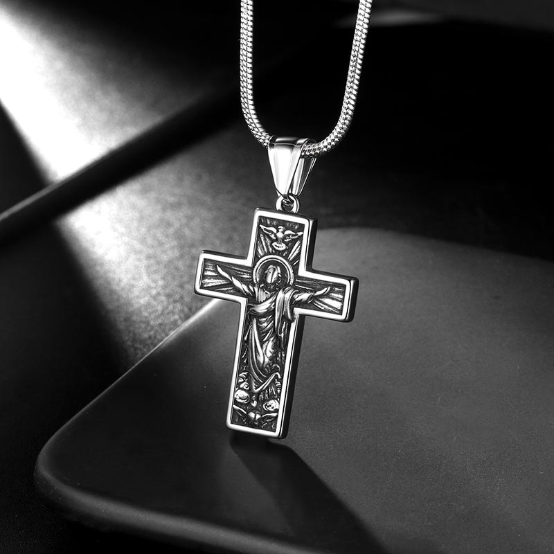 Tokyo Mart Herren-Halskette mit Kreuz, Kruzifix, Jesus-Anhänger, Christus-Schmuck, Edelstahl