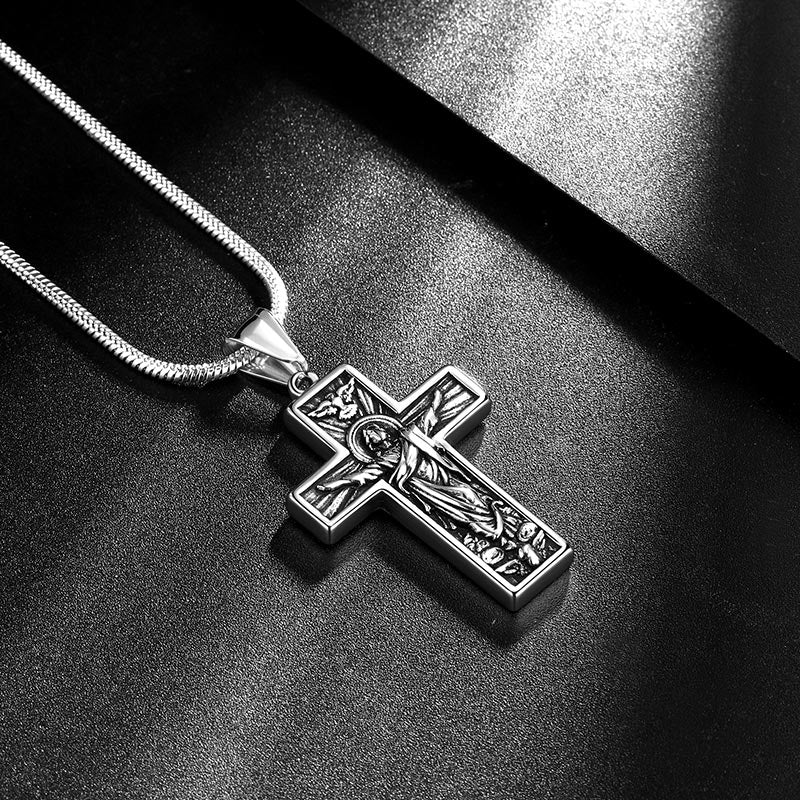 Tokyo Mart Herren-Halskette mit Kreuz, Kruzifix, Jesus-Anhänger, Christus-Schmuck, Edelstahl