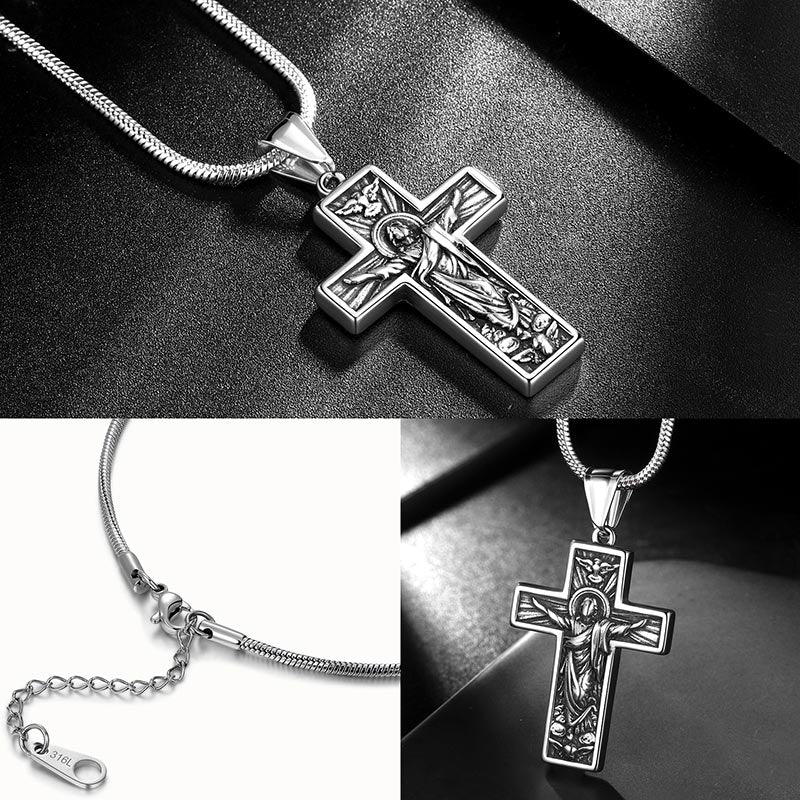 Tokyo Mart Herren-Halskette mit Kreuz, Kruzifix, Jesus-Anhänger, Christus-Schmuck, Edelstahl