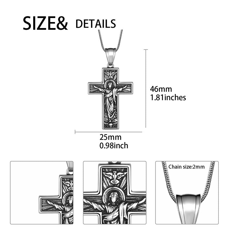 Tokyo Mart Herren-Halskette mit Kreuz, Kruzifix, Jesus-Anhänger, Christus-Schmuck, Edelstahl