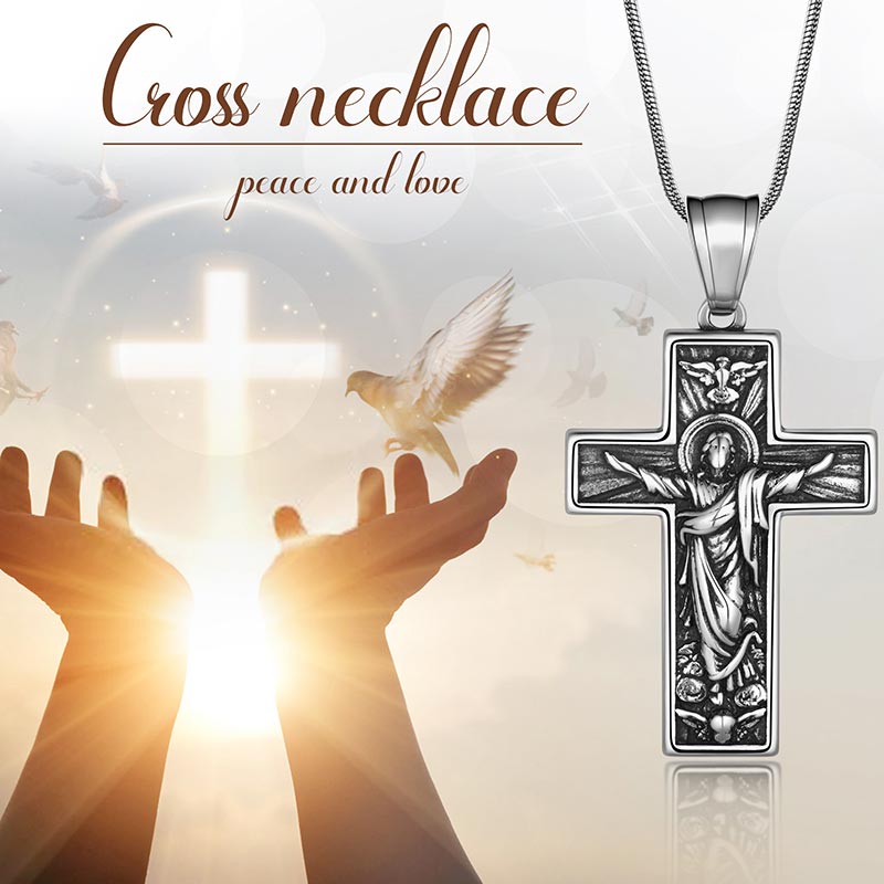 Tokyo Mart Herren-Halskette mit Kreuz, Kruzifix, Jesus-Anhänger, Christus-Schmuck, Edelstahl