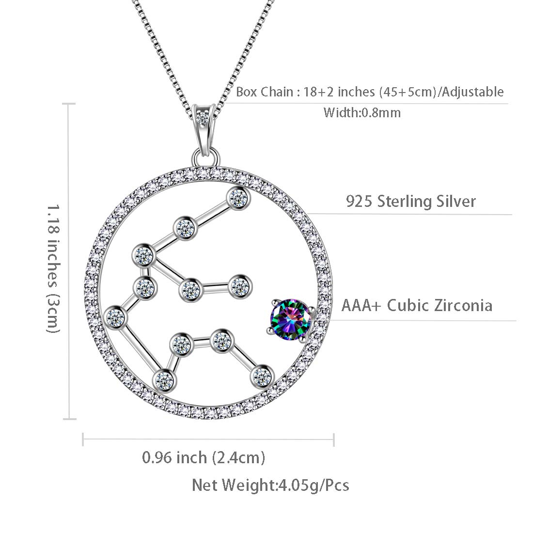 Tokyo Mart Aquarius Zodiac Necklace Pendant Women Girls Jewelry Birthday Gift Mystic Topaz 925 Silver