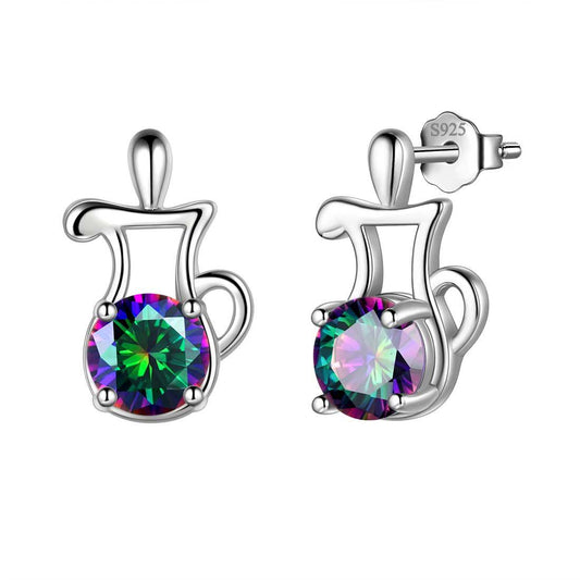 Tokyo Mart Aquarius Stud Earrings Women Girls Constellation Jewelry Mystic Topaz Sterling Silver