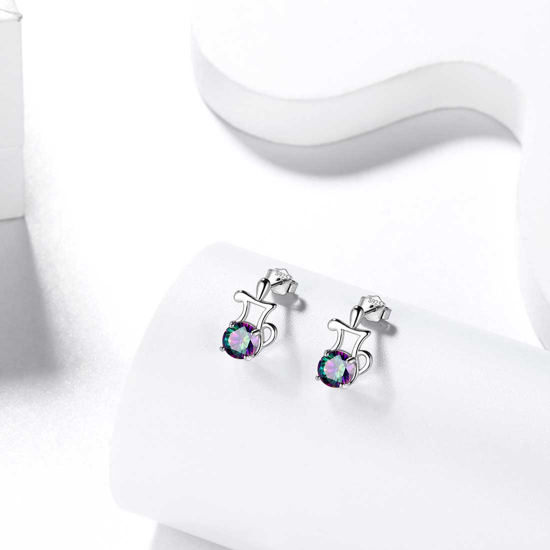 Tokyo Mart Aquarius Stud Earrings Women Girls Constellation Jewelry Mystic Topaz Sterling Silver