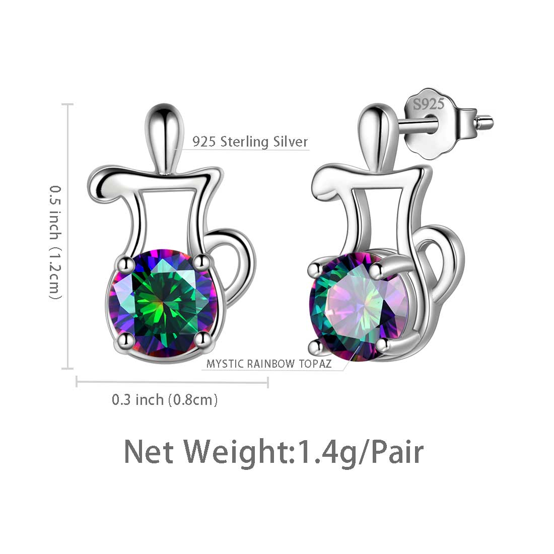 Tokyo Mart Aquarius Stud Earrings Women Girls Constellation Jewelry Mystic Topaz Sterling Silver