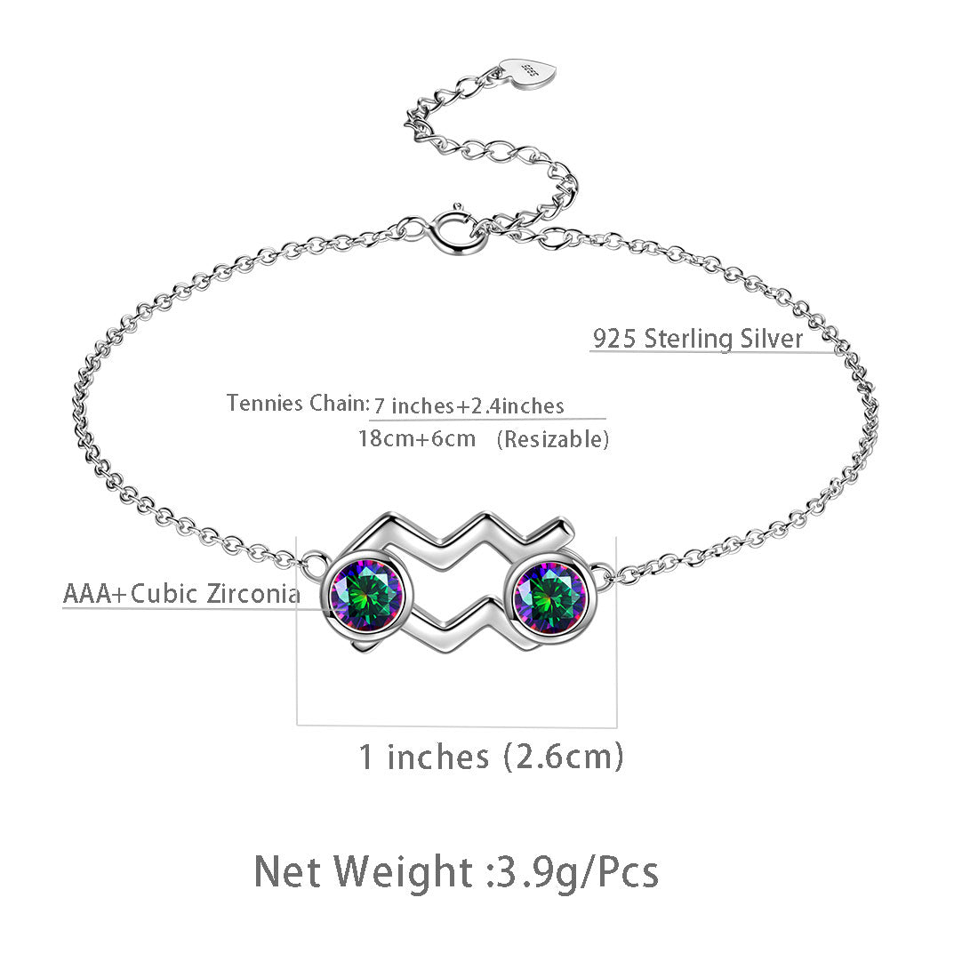 Tokyo Mart Aquarius Bracelet Women Girls Birthday Jewelry Gift Mystic Topaz Sterling Silver