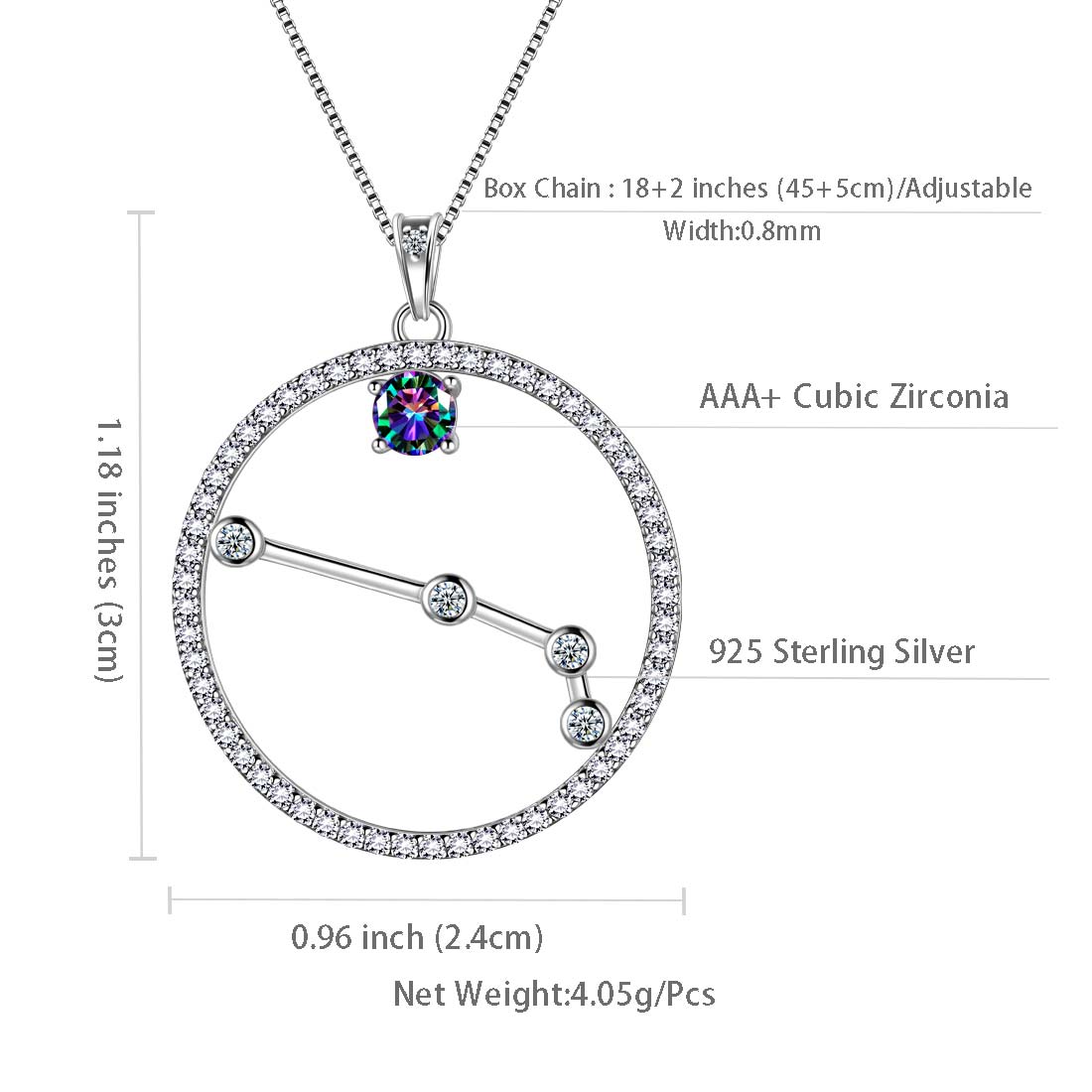 Tokyo Mart Aries Zodiac Necklace Pendant Women Girls Jewelry Birthday Gift Mystic Topaz 925 Silver