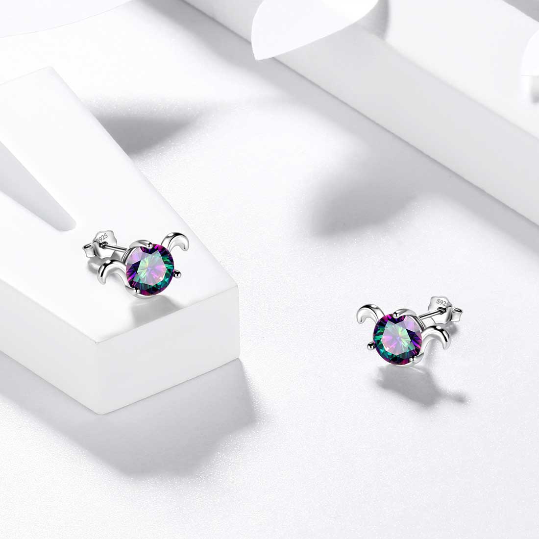 Tokyo Mart Aries Stud Earrings Women Girls Constellation Jewelry Mystic Topaz Sterling Silver