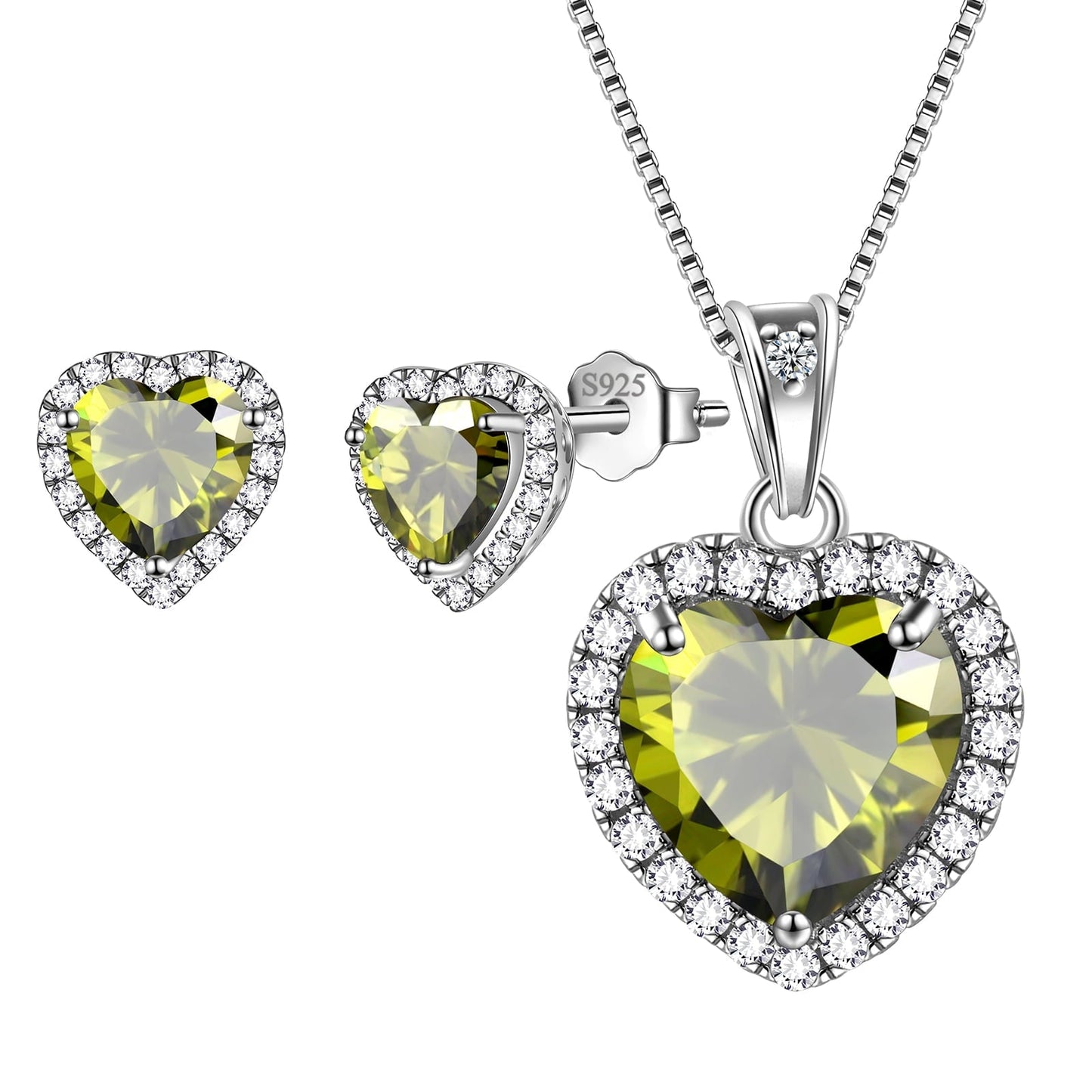 Tokyo Mart Hearts Schmuck-Set, 3-teilig, Halskette und Ohrringe mit Geburtssteinen für Frauen, Mädchenschmuck, Geburtstagsgeschenk, 925 Sterlingsilber