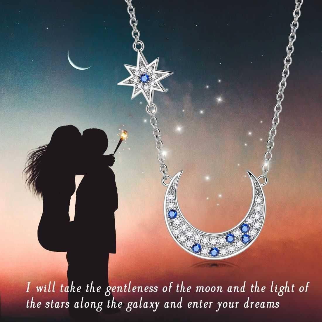 Tokyo Mart Moon Star Pendant Necklaces Women Jewelry 925 Sterling Silver Aurora Tears