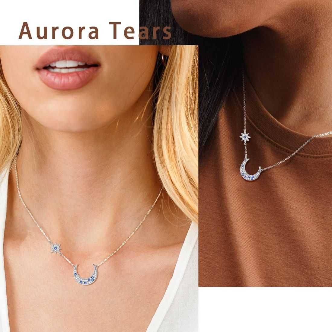 Tokyo Mart Moon Star Pendant Necklaces Women Jewelry 925 Sterling Silver Aurora Tears