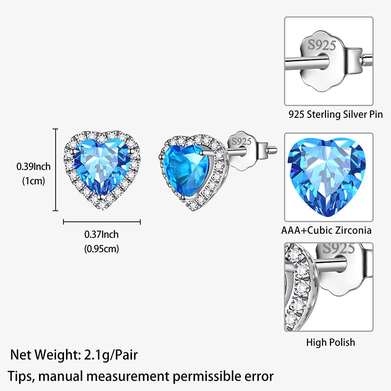 Tokyo Mart Herz-Ohrringe für Damen und Mädchen, Kristall, Geburtsstein-Ohrringe, Ohrstecker, Schmuck, Geburtstagsgeschenke, Sterling-Silber 