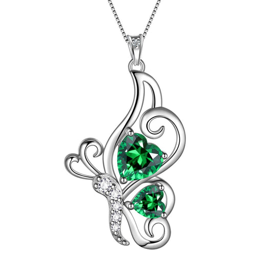 Tokyo Mart Butterfly Birthstone May Emerald Necklace Women Girls Jewelry Birthday Gift Sterling Silver