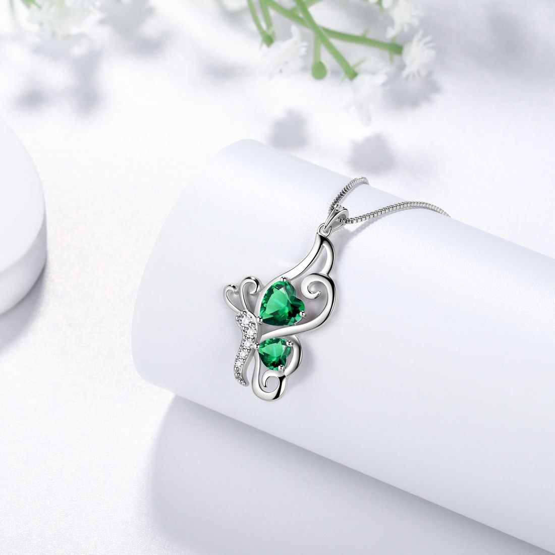 Tokyo Mart Butterfly Birthstone May Emerald Necklace Women Girls Jewelry Birthday Gift Sterling Silver