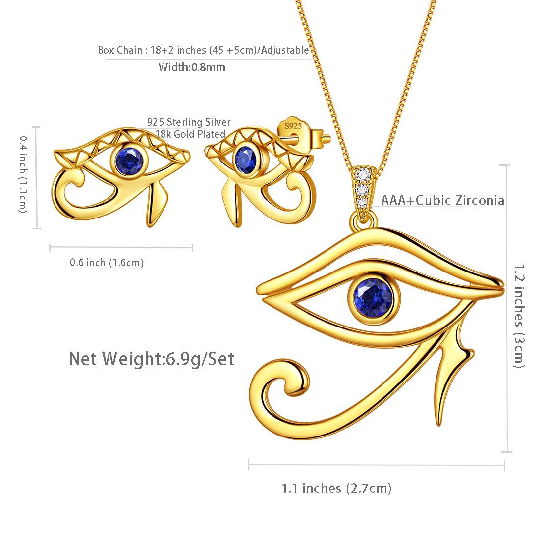 Tokyo Mart Egyptian Eye of Horus Earrings Necklace Jewelry Sets 3PCS Women Men Jewelry Gift