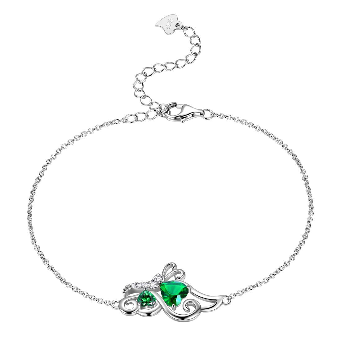 Tokyo Mart Butterfly Birthstone May Emerald Bracelet Women Girls Jewelry Birthday Gift 925 Sterling Silver