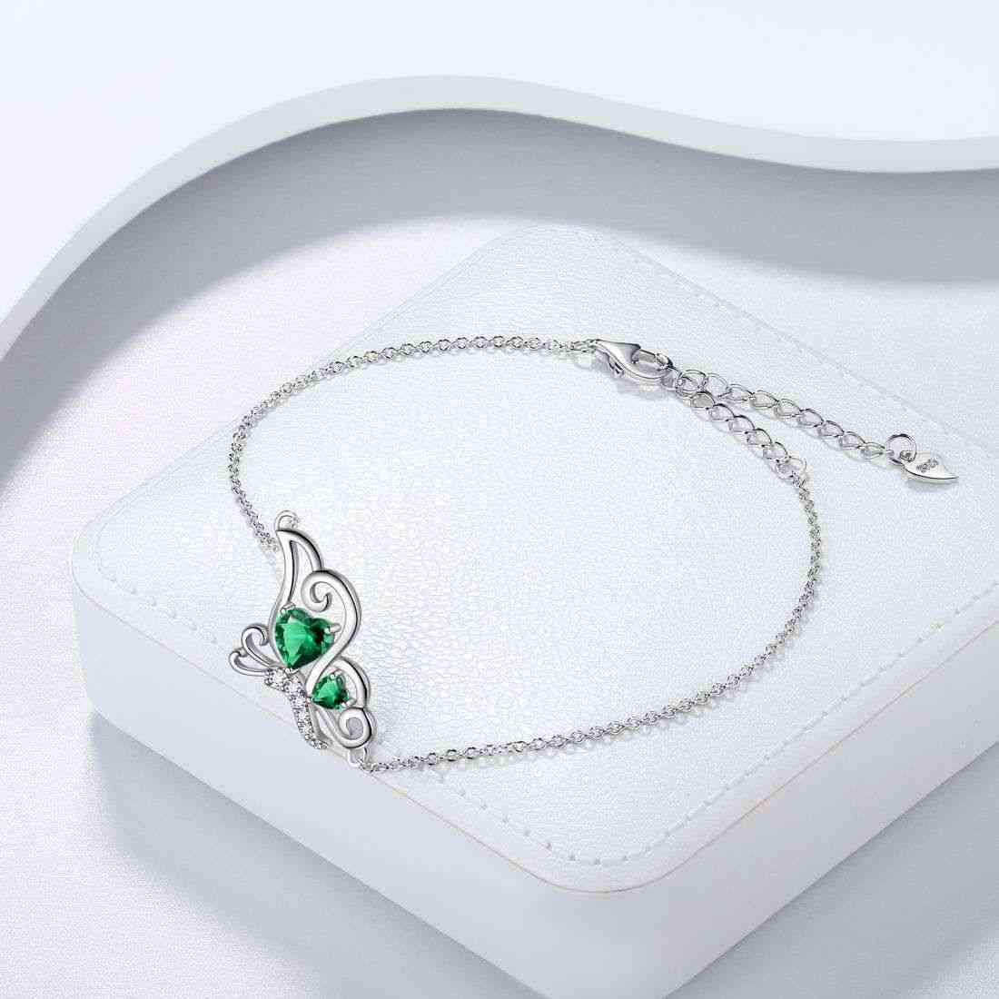 Tokyo Mart Butterfly Birthstone May Emerald Bracelet Women Girls Jewelry Birthday Gift 925 Sterling Silver