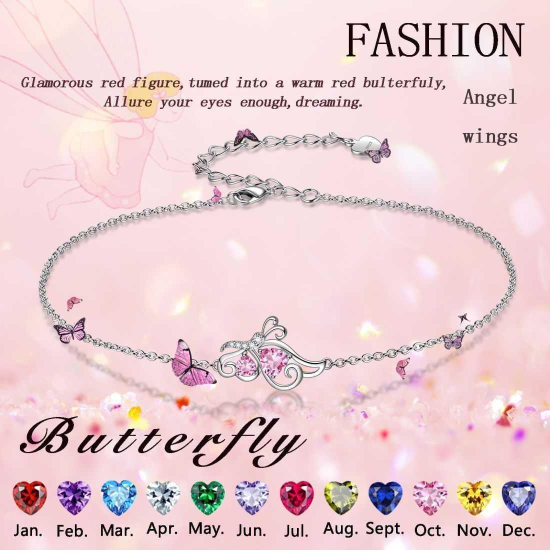 Tokyo Mart Butterfly Birthstone January Garnet Bracelet Women Girls Jewelry Birthday Gift 925 Sterling Silver