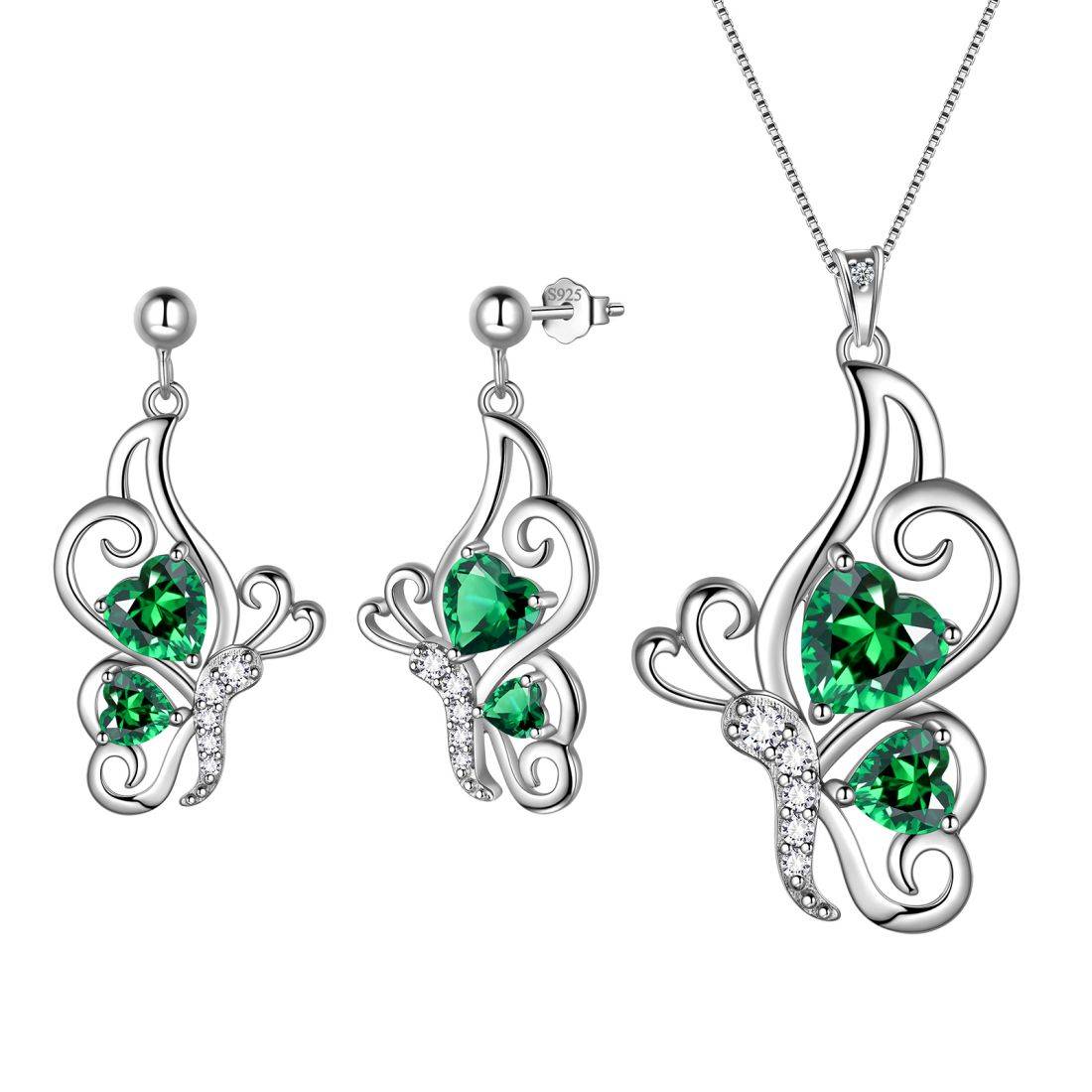 Tokyo Mart Butterfly Birthstone May Emerald Jewelry Set 3PCS Women Girls Birthday Gift