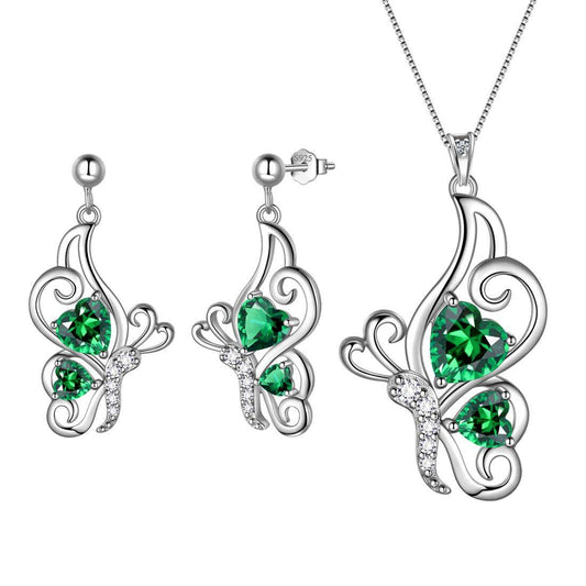 Tokyo Mart Butterfly Birthstone May Emerald Jewelry Set 3PCS Women Girls Birthday Gift