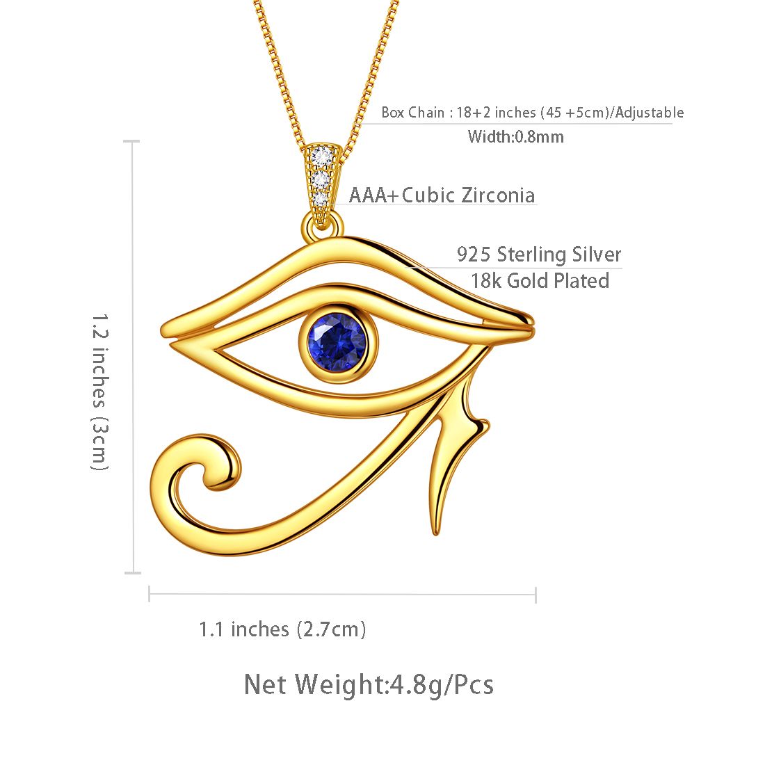 Tokyo Mart Women Egyptian Eye of Horus Necklace Pendant Men Jewelry Gift 925 Sterling Silver