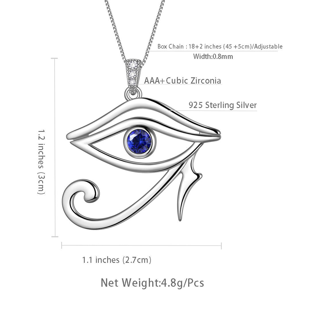 Tokyo Mart Women Egyptian Eye of Horus Necklace Pendant Men Jewelry Gift 925 Sterling Silver