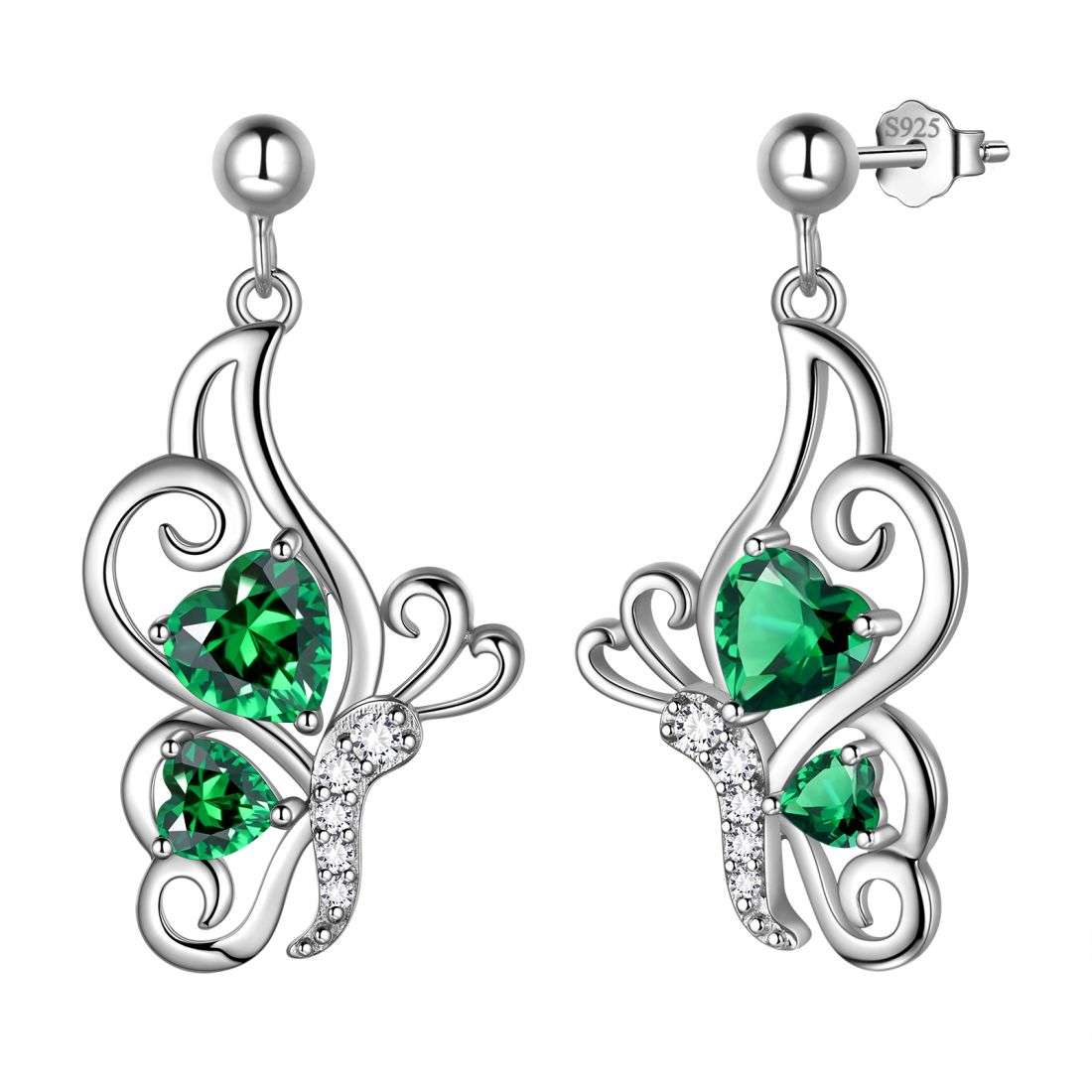 Tokyo Mart Butterfly Birthstone May Emerald Earrings Women Girls Jewelry Birthday Gift Sterling Silver